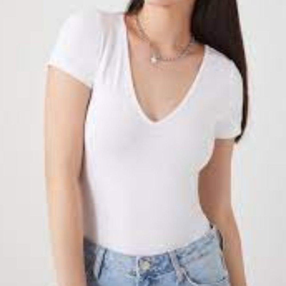 Ribbed Knit V-Neck Bodysuit